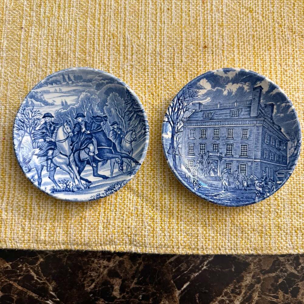 Liberty Blue Historic Colonial Scenes Butter Pat Dishes Set of 2
